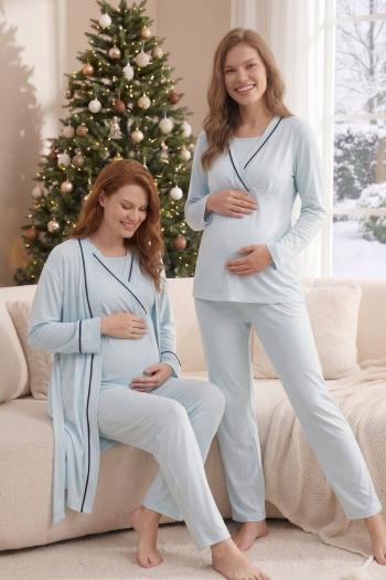 Biyeli 547 Gizli Emzirme Özellikli Biye Sabahlıklı Kruvaze Lohusa Pijama Takımı